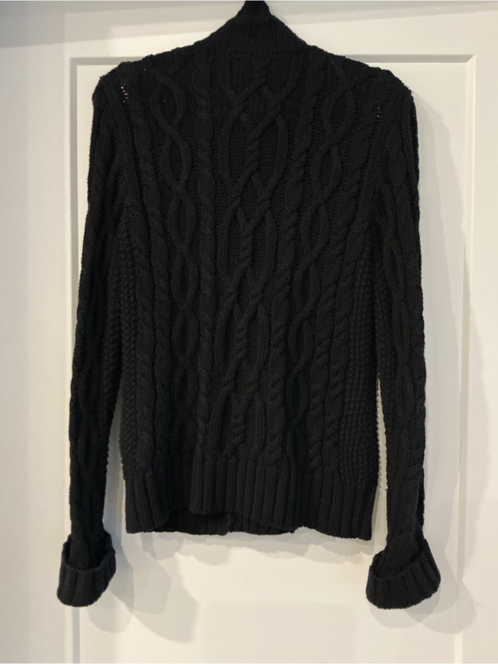Lauren Ralph Lauren Black Cable-Knit Sweater with Fireman Gold Toggles, Medium - Picture 5 of 8